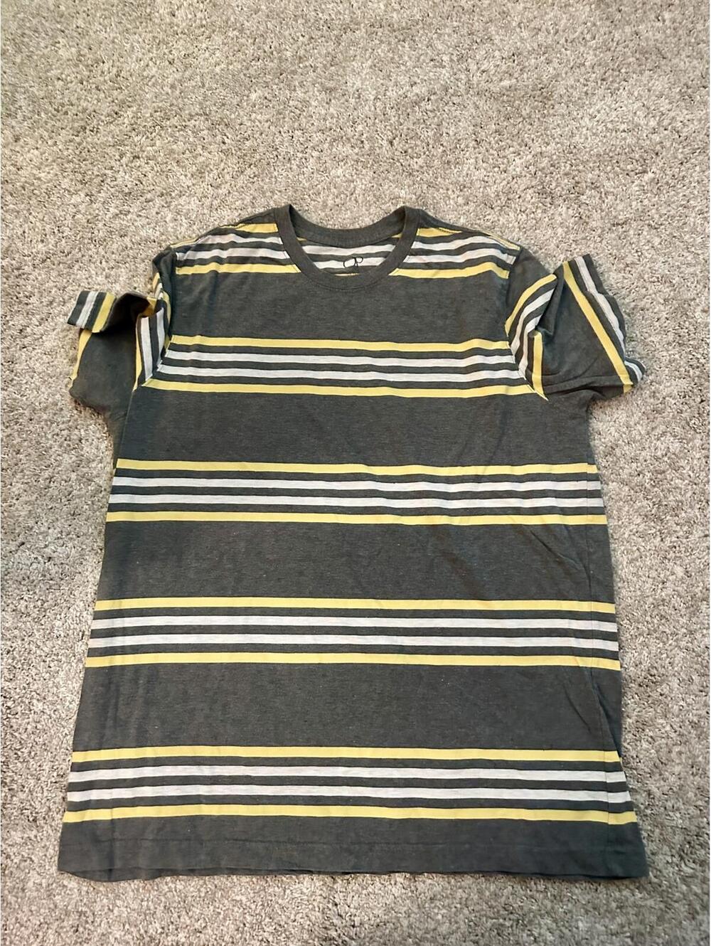 Old Navy Men’s Striped T-Shirt Gray Yellow White XL Casual Short Sleeve